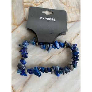 Express Lapis Lazuli Chip Stone Blue Stretch Bracelet New